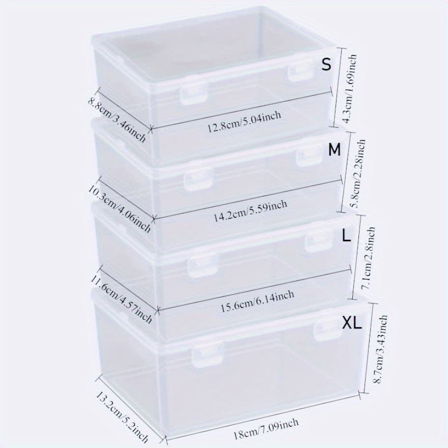TEMU 4-pack Stackable Storage Boxes For Desk & Drawer Organization, Clear Plastic Organizers With Secure Double Lids, Cosmetic Containers, Stationery & Card Holders, Durable Home Office Accessories