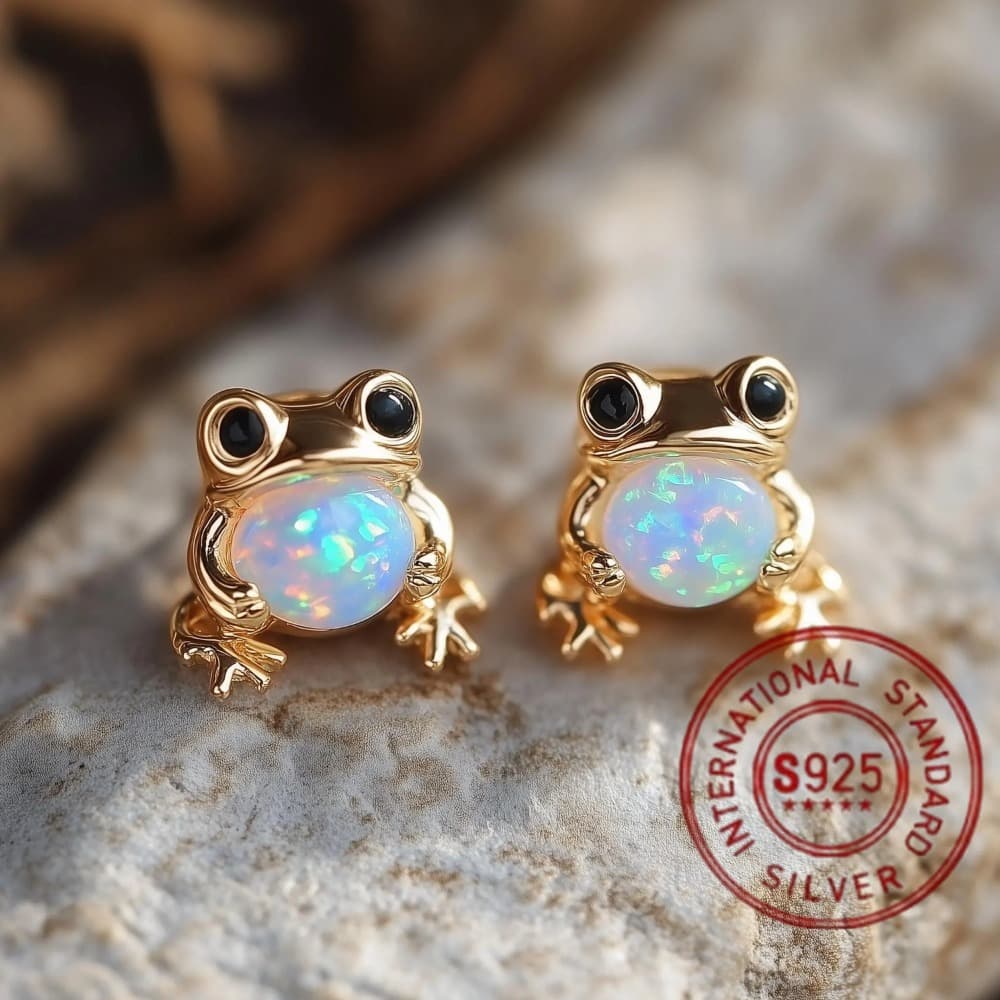 TEMU 925 Frog Synthetic Opal Earrings Cute Animal Earrings For Women Holiday Gift Best Gift For Couple Gift Birthday Christmas Gift