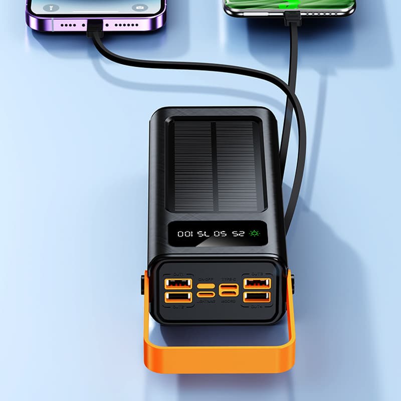 TEMU 69800mah Large Capacity Solar Power Bank, Pd22.5w Fast Charging, Built-in Cables/ Flashlight Light, Multiple Outputs And Display, Outdoor Travel/ Camping , Essential For Outdoor