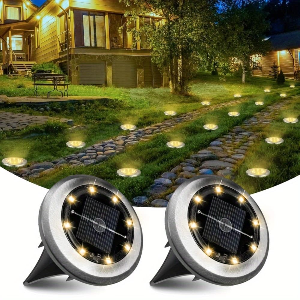 TEMU [ Outdoor Lighting ] 8 Led Solar Outdoor Grounding Lights, Suitable For Gardens, Landscapes, Lawns, Courtyards, , And Other Lighting Purposes, Suitable For Home Decoration