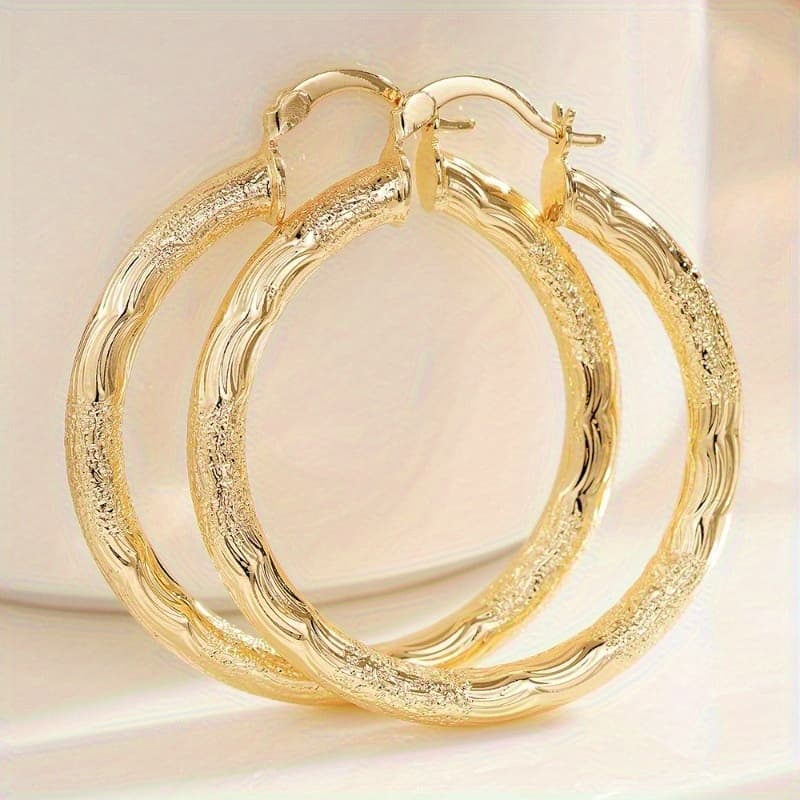 TEMU Vintage Minimalist Middle Eastern Textured Large Golden Hoop Earrings For For Banquet Party Carnival Vacation Daily Jewelry