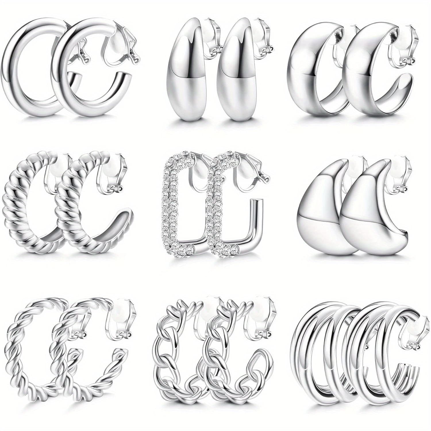 TEMU 9 Pairs Clip On Earrings For Women Chunky Clip On Hoop Earrings No Piercing Fake Earrings Set