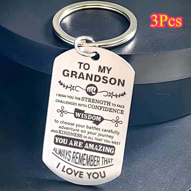 TEMU 3pcs To My Grandson Keychain Stainless Chain Ring Birthday Graduation Christmas Gift From Grandparents For Grandson