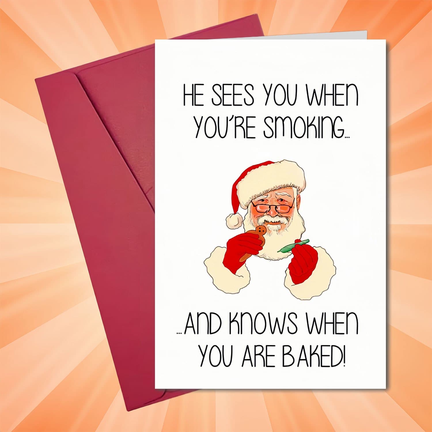 TEMU Humorous Santa Christmas Card With Envelope - "he Sees You When You're Smoking" Message - Ideal For Holiday Greetings, Family, & Colleagues - Festive Santa Illustration, Christmas Gifts