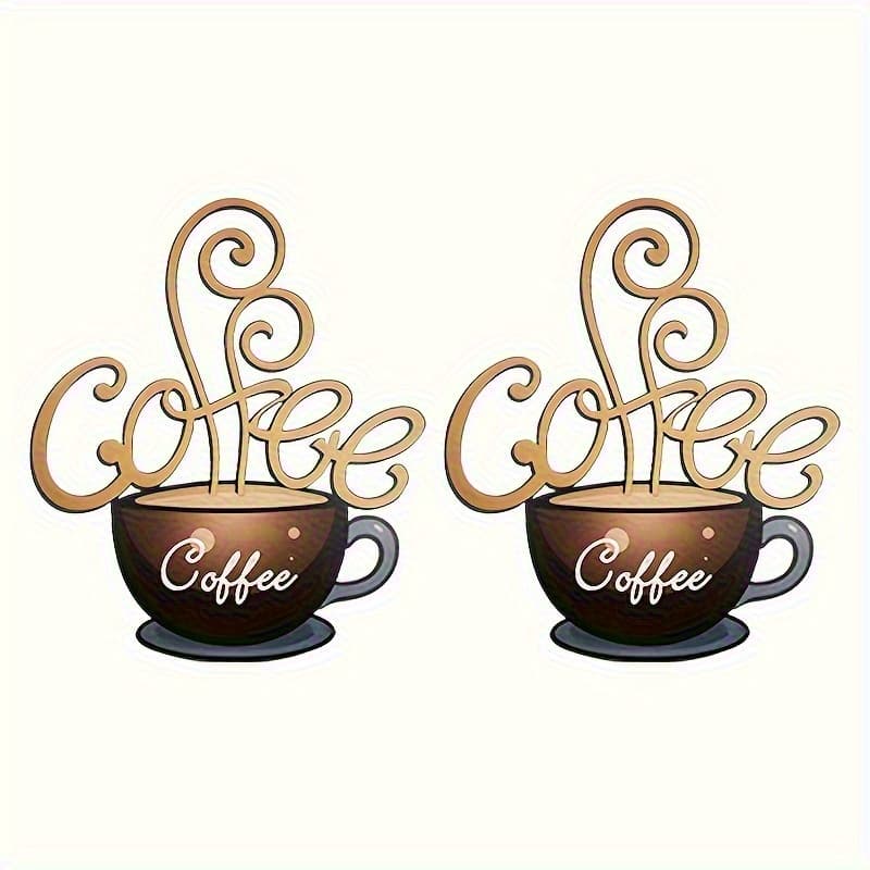 TEMU 2 Acrylic Coffee Cup Wall Decorations In , Featuring A Reusable Irregularly Shaped Vintage Sign, Suitable For Decorating Kitchens, Bars, Cafes, Restaurants, And