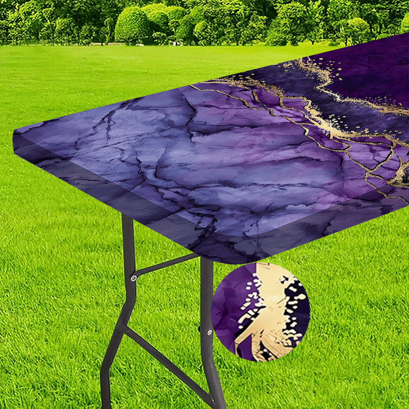 TEMU 1pc, Outdoor Tablecloth, Purple Cracked Marble Design Tablecloth, Table Cover, Elastic Edges – Ideal For Camping, Picnics, And Garden Parties, Vibrant Colors, Picnic Accessory, Indoor/outdoor Use