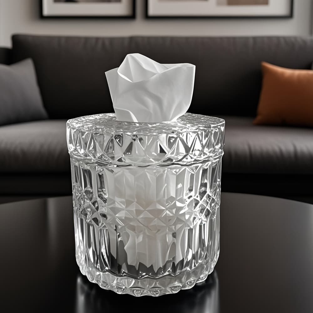TEMU 1pc Crystal Glass Tissue Box, Texture, Transparent Tape Cover, Easy To Clean, Very Suitable For Home, Wedding, Festival, Office Desktop Decoration