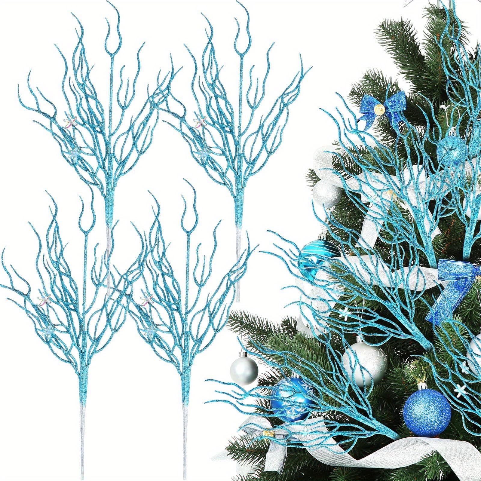 TEMU 8pcs Coral Spray Christmas Tree Picks- Glittered Coastal Ocean Branch Stems For Holiday Decor, Vase Fillers, Gift Toppers, Wreath Arrangements, Beach Theme Christmas Tree Decorations