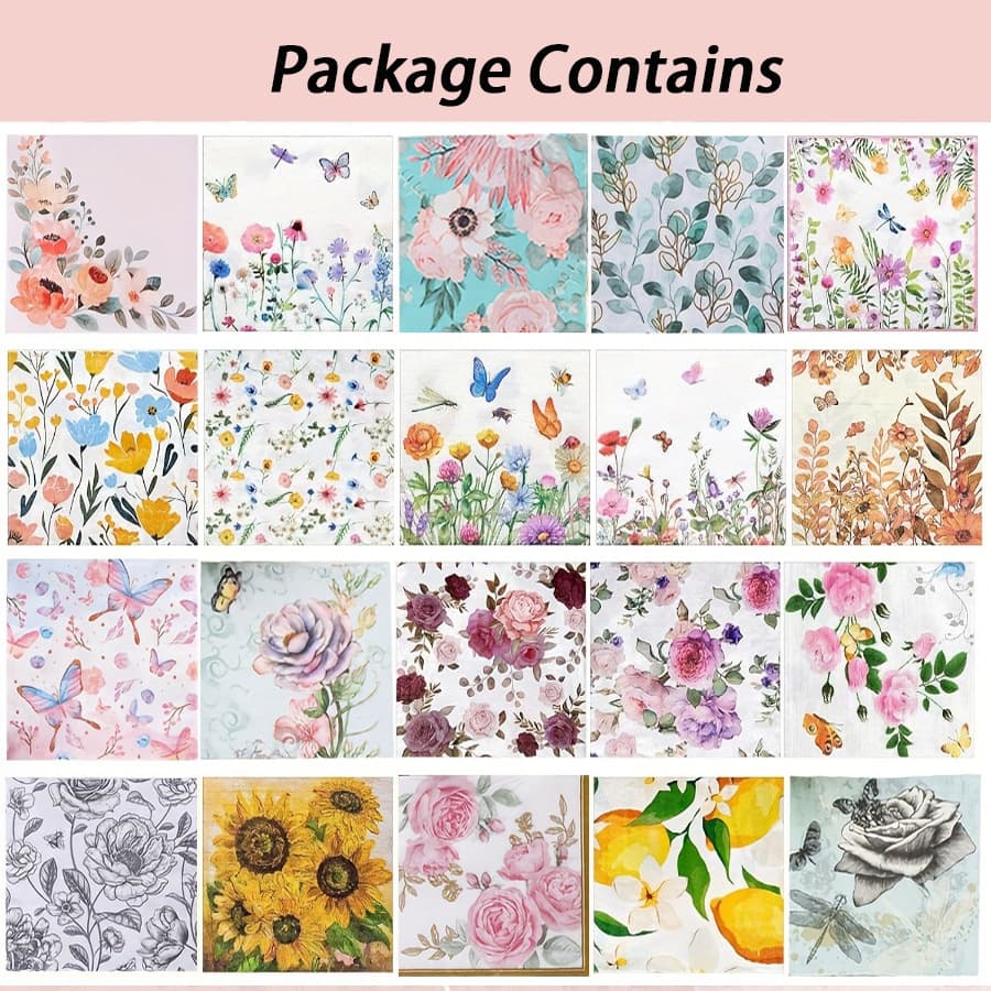 TEMU 20pcs , Assorted Floral Decorative , Cocktail Paper For Crafting Birthday Party, Each 13 Inch ()