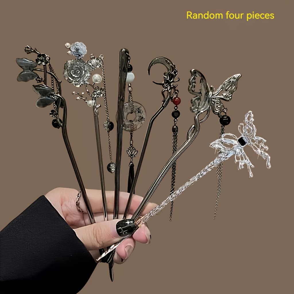TEMU 4pcs Vintage Metal Hairpins - Random 4 Styles (4 Different Hair Clips) Elegant Hair Accessories Suitable For Women &, Daily Wear, Valentine's Day, Parties, Weddings, - Retro Hair Clips