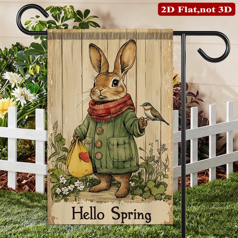 TEMU 2d Flat - 2d Flat - A Single Piece Of A Two-dimensional Flat Garden Flag, Double-sided, Showcasing A Spring Rabbit Wearing A Scarf. Ideal For Outdoor And Indoor Family Celebrations