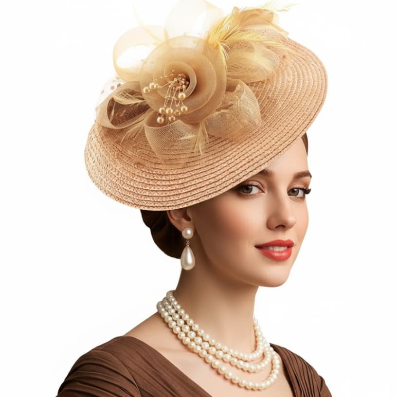 TEMU -style Decorative Dress Hat, Embellished Formal Occasion Hat, High-end Afternoon Tea Headwear, Women's Wedding Church Hat