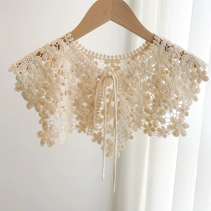 TEMU Summer Floral Lace Hollow Small Shawl With Dress Fake Collar Versatile Cloud Shoulder Scarf Floral Collar