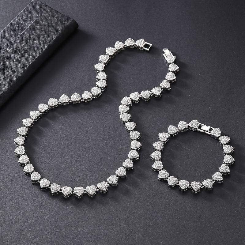 TEMU Set Of 2 Heart-shaped Cuban Chain Necklaces And Chokers, Stylish Hip Hop Collection, Ideal For Valentine's Day, Birthdays, Everyday Use, And Parties, Suitable For Men And Women