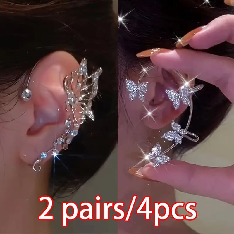TEMU 4pcs Set Of Ear Clips, Elf Ear Earrings, Exquisite And Luxurious Fairy Earrings, Climber&;s Unperforated Earrings, Earrings Suitable For Everyday S, For Women