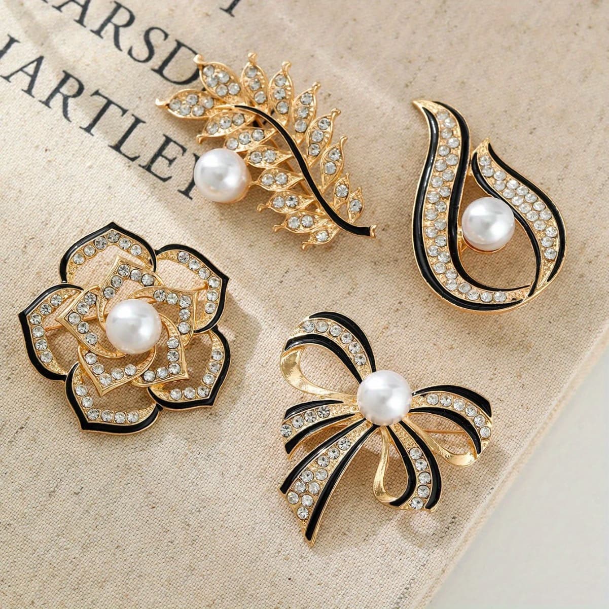 TEMU 4pcs Style Brooches Black Rose Premium Camellia Red Corsage Women's Temperament Easy Clothing Suit Sweater Brooch All-match Corsage
