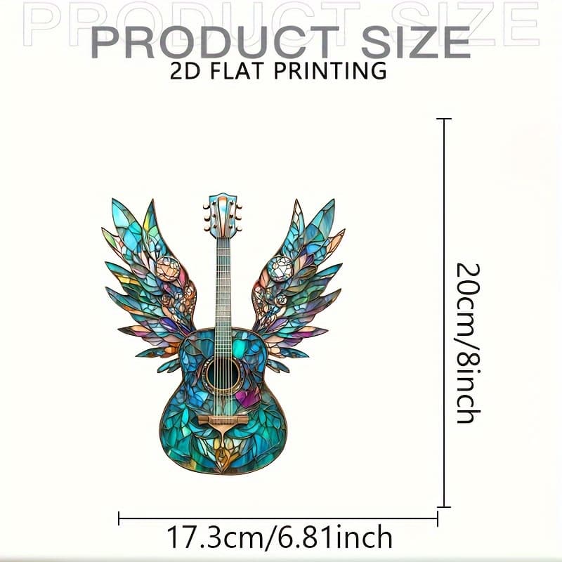 TEMU 2d Flat, 1pc, 2d Flat Acrylic Colorful Winged Guitar Sun , Garden Sun , Window Hanging Decoration, Durable Home Decor Gift, Indoor And Outdoor Ornament For Yard Scene Holiday Parties, 2d Flat