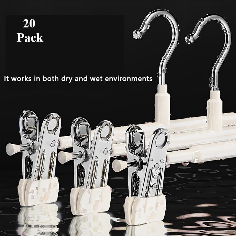 TEMU 20pcs Adjustable Colorful Clothes Hangers For Pants, Skirts, Jeans, And Socks - Space-saving Metal Hanger With Polished Surface, Durable Coated Clips For Secure Fastening, Clothing Organizer