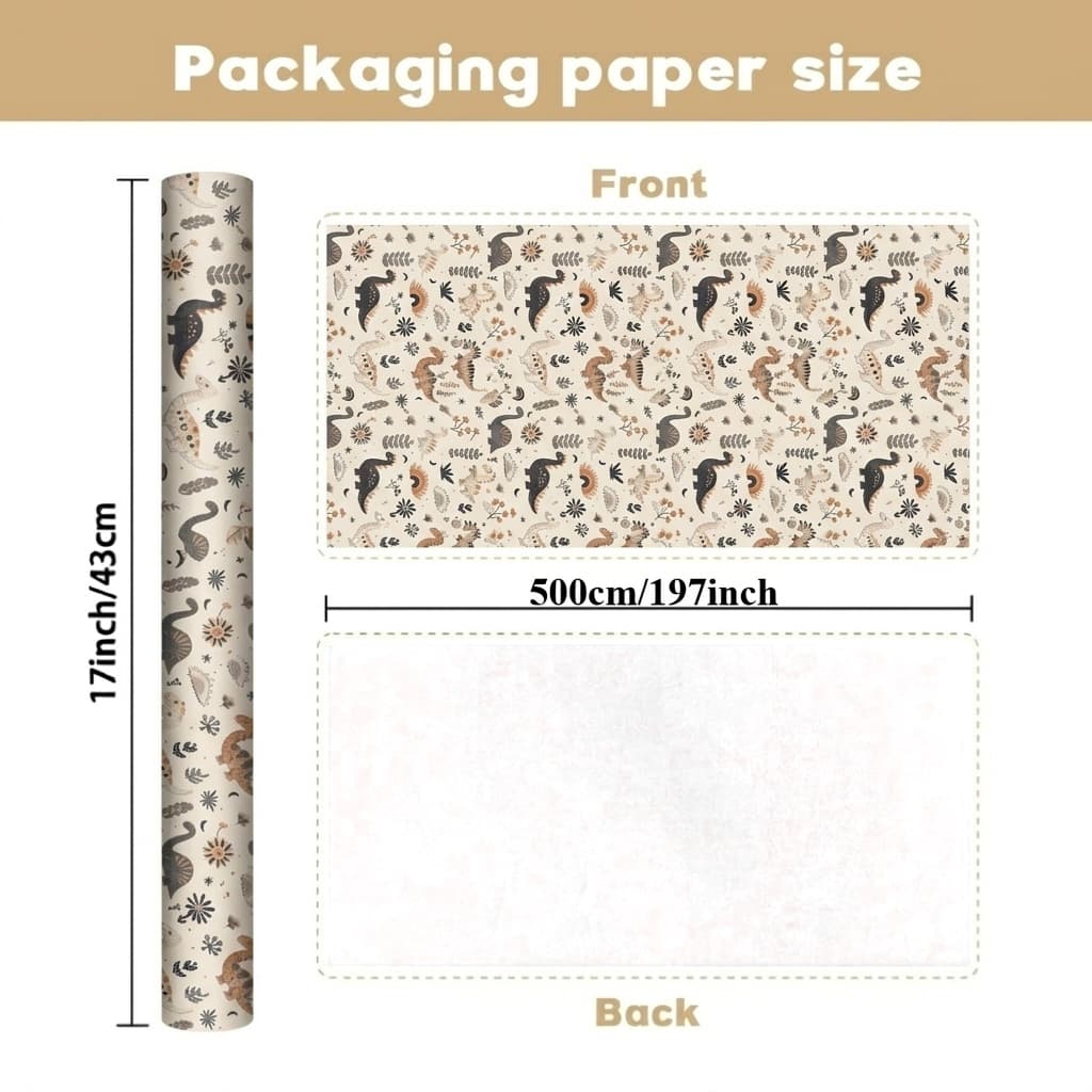 TEMU Bohemian Dinosaur Wrapping Paper Roll, Cute Dinosaur Gift Wrap, Suitable For Birthdays, Parties, Crafts, And Gift Wrapping Supplies (43x500cm)