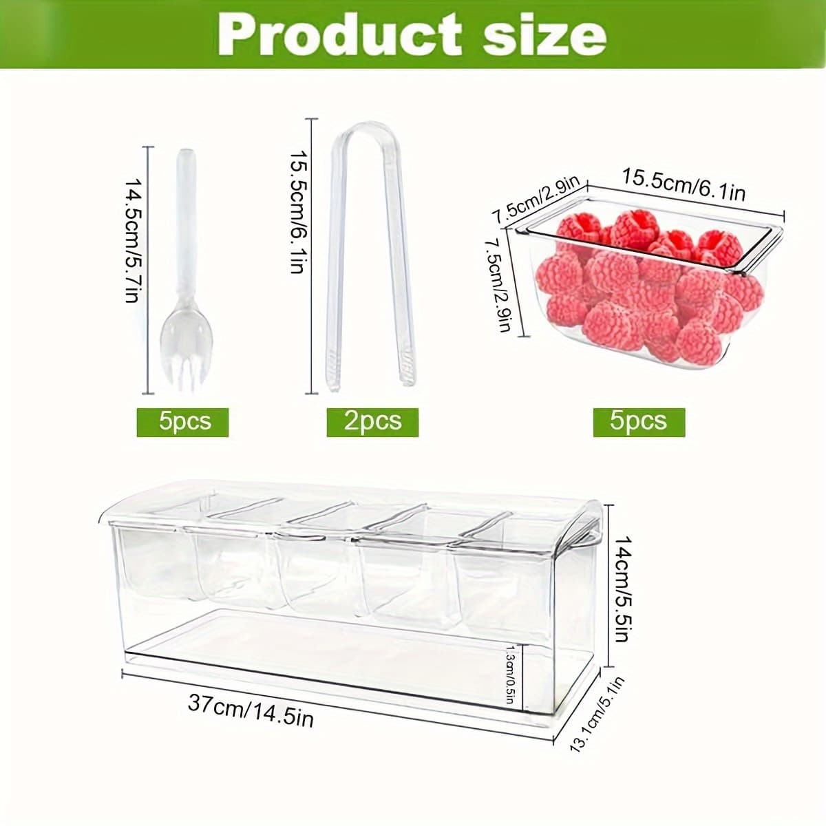 TEMU 1pc Refrigerated Seasoning Storage Box, Salad Plate, Transparent Refrigerated Seasoning Box, Covered Refrigerated Seasoning Tray, 5 Detachable Compartments