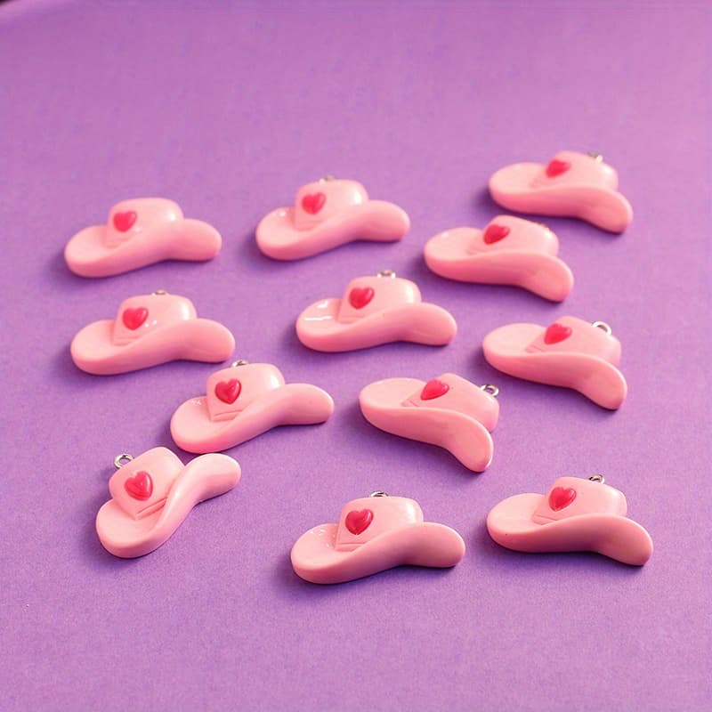 TEMU 12pcs Heart Topper Cowgirl Hat Pendants For Earrings Chain Ornaments Creative Gift Earrings Necklace Bag Pendant Resin Jewelry Additions