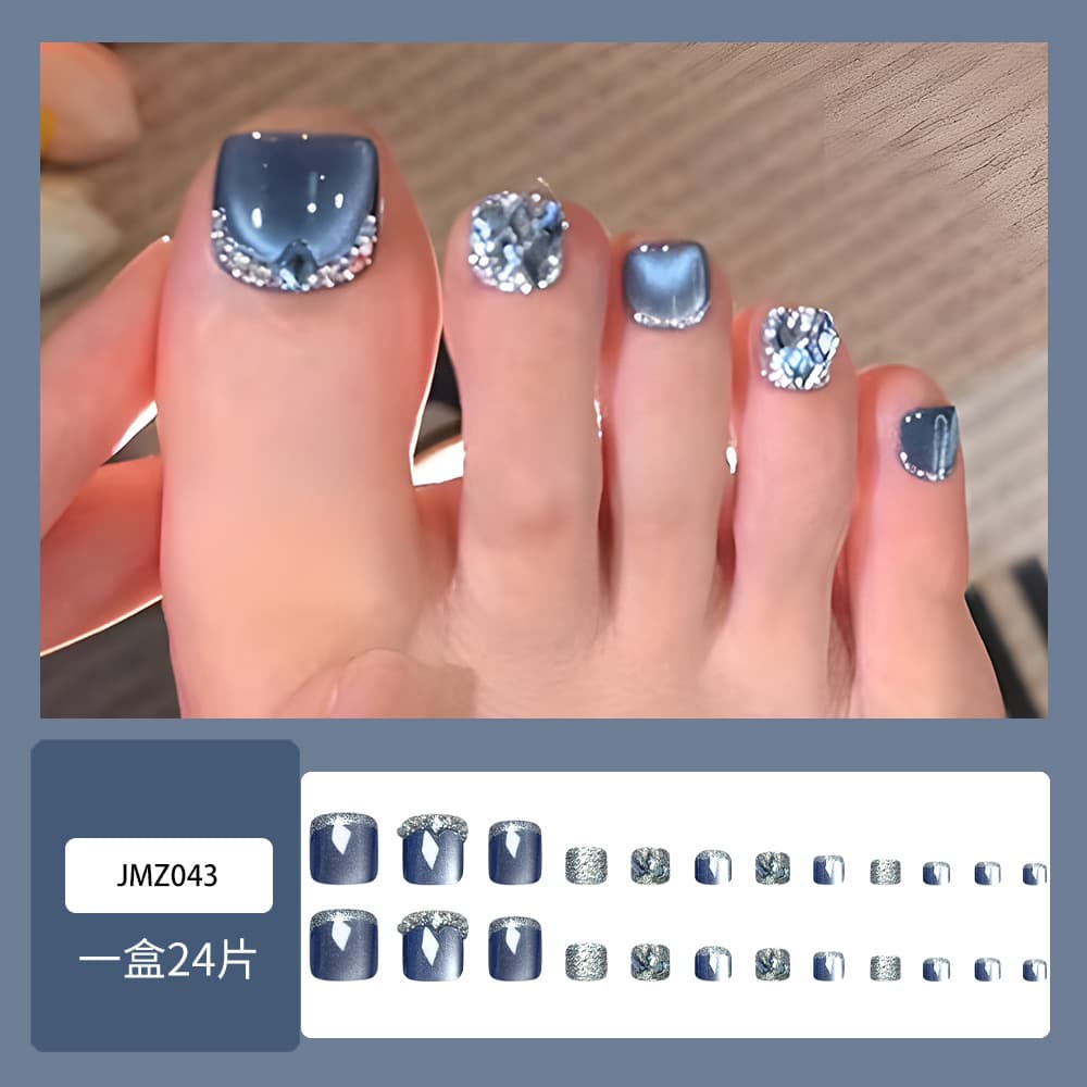 TEMU 24pcs High-end Toenail Patches With Studded Cat Eye Nail Art Pieces, Exquisite Wearing Toenail Pieces, Suitable For Women