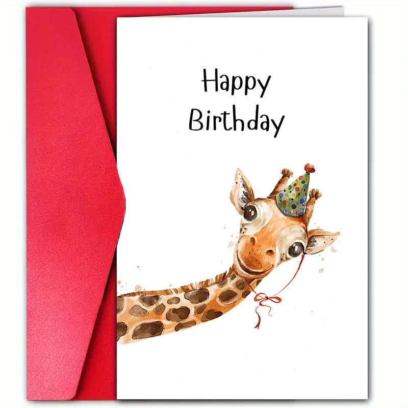 TEMU 1pc Giraffe Birthday Card With Envelope - Cartoon Design, High-quality Paper, Family, , Teens, And On