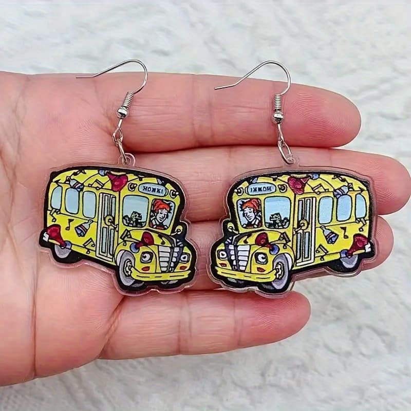TEMU Acrylic Earrings Shaped Like A Featuring A Double-sided Vintage Bohemian Style With Whimsical Heart And Flower Designs. Made With Alloy Hooks