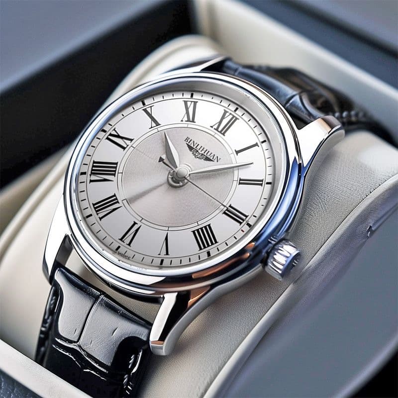 TEMU 1pc Fashion Men's Watch- Pu Leather Strap- Alloy Silvery Dial, Elegant Men's Quartz Wristwatch, Gift For Father, Son, Or Friend
