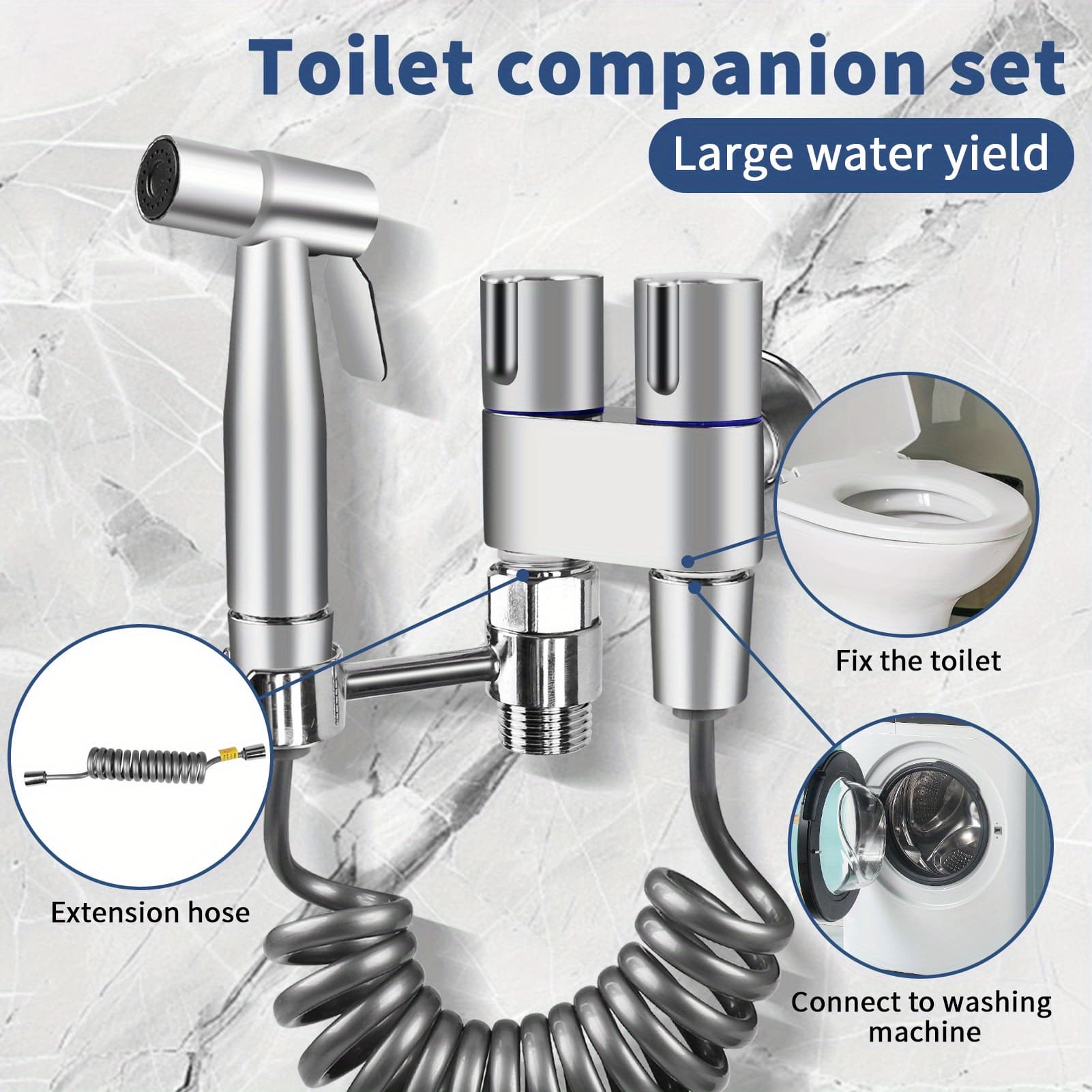 TEMU Handheld Toilet Bidet Sprayer For Toilet-adjustable Water With Bidet Hose For Feminine Wash, Stainless Steel Brushed
