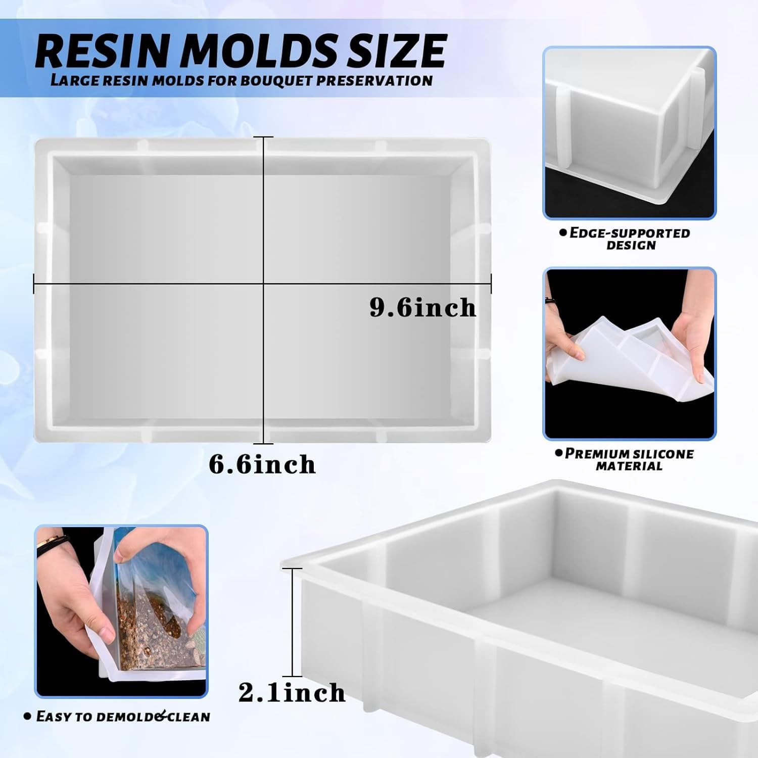 TEMU Rectangular Silicone Mold For Epoxy Resin - Deep Casting Mold For Flower Preservation, Diy Artwork, And Home Or Office Decor - With Dandelion & , Silicone Resin Molds