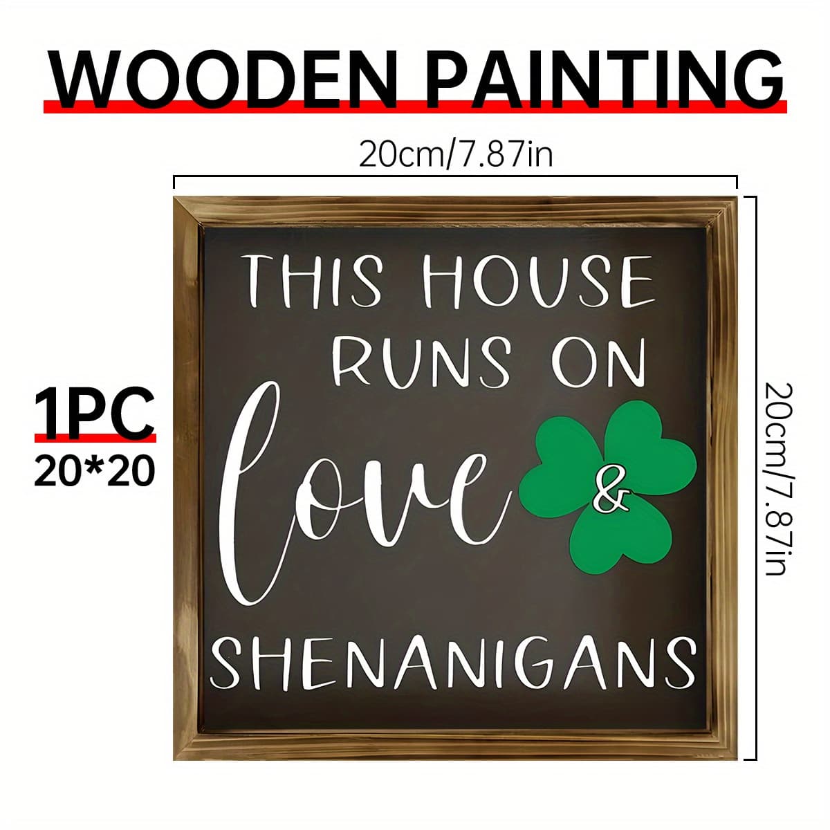 TEMU 1pc "this House & " 7.87-inch Square Wooden Wall Art - Rustic Clover Decor For Bedroom, Living Room, Dining Area, Bar, Cafe - Ideal 's Day & Decoration, Vintage Home Decor
