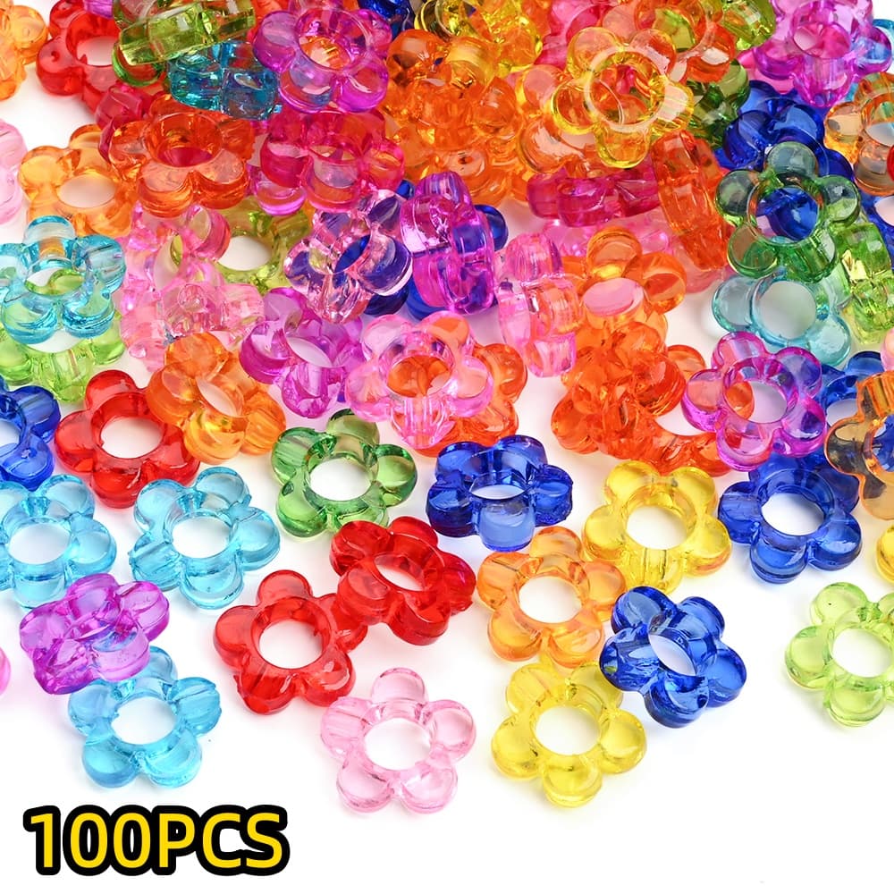 TEMU 100pcs 13mm Translucent Mixedcolor Acrylic Beads -shaped Large-hole Beads For Diy Phone Chains, Bracelets, And Bag Charms