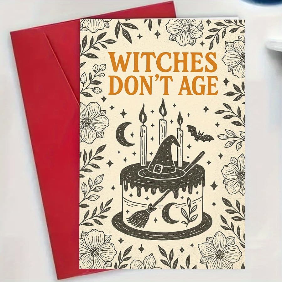 TEMU 1pc "witches " Halloween Greeting Card - Humorous Witch Hat And Candle Design, Perfect For Witch Lovers, Birthdays, Magical Occasions, Or Fun Surprises, Includes Envelope, Halloween Decor