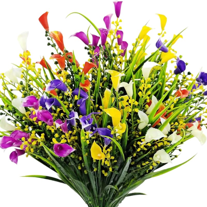 TEMU A Set Of 4 Outdoor Simulated Spring Grass Lilies With Of White, Purple, Red And Yellow, Perfect For Summer Decoration In Gardens, , Patios, Offices, Windowsills And Random Color