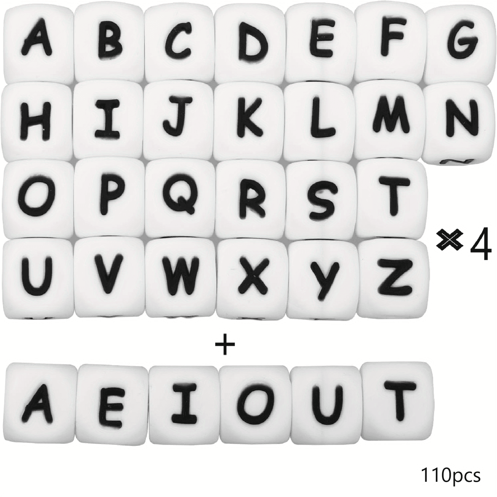 TEMU 110pcs Of Silicone Letter Beads, 12mm Square Letter Beads, Suitable For Diy Spelling Names And Making Bracelets, Key Chains, Necklaces And Lanyards