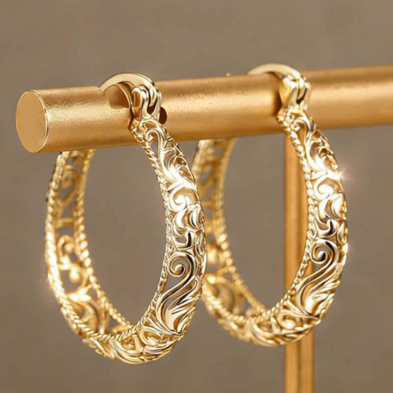 TEMU 1 Pair Elegant Sparkling Hollow Pattern Hoop Earrings For Women Vacation Party Casual Wearing Exquisite Earrings