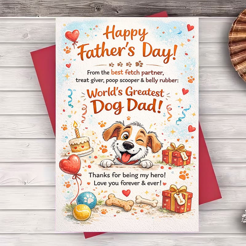 TEMU 2pcs Dog Dad Greeting Card & Envelope Suitable For Dog Owners - Father' Day Card With Paw Print, /english Text - Perfect Gift For Pet Lovers, Your Fetch Partner (envelope + Card)