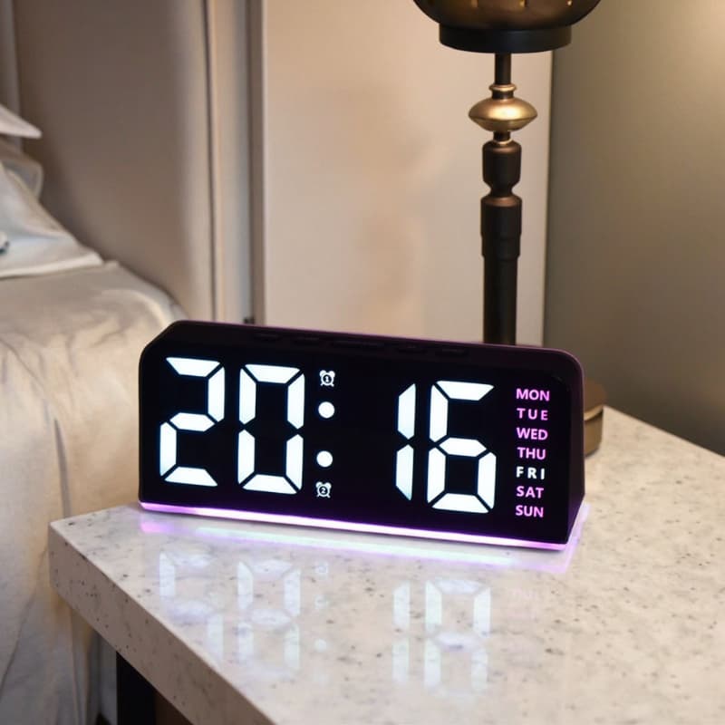 TEMU Led Digital Alarm Clock Featuring Ambient Lighting, Displaying Date, Time, Temperature, And Offering 12 And 24-hour Formats, Dual Alarms, And A Option, Use On Bedside Tables In Offices, Bedrooms