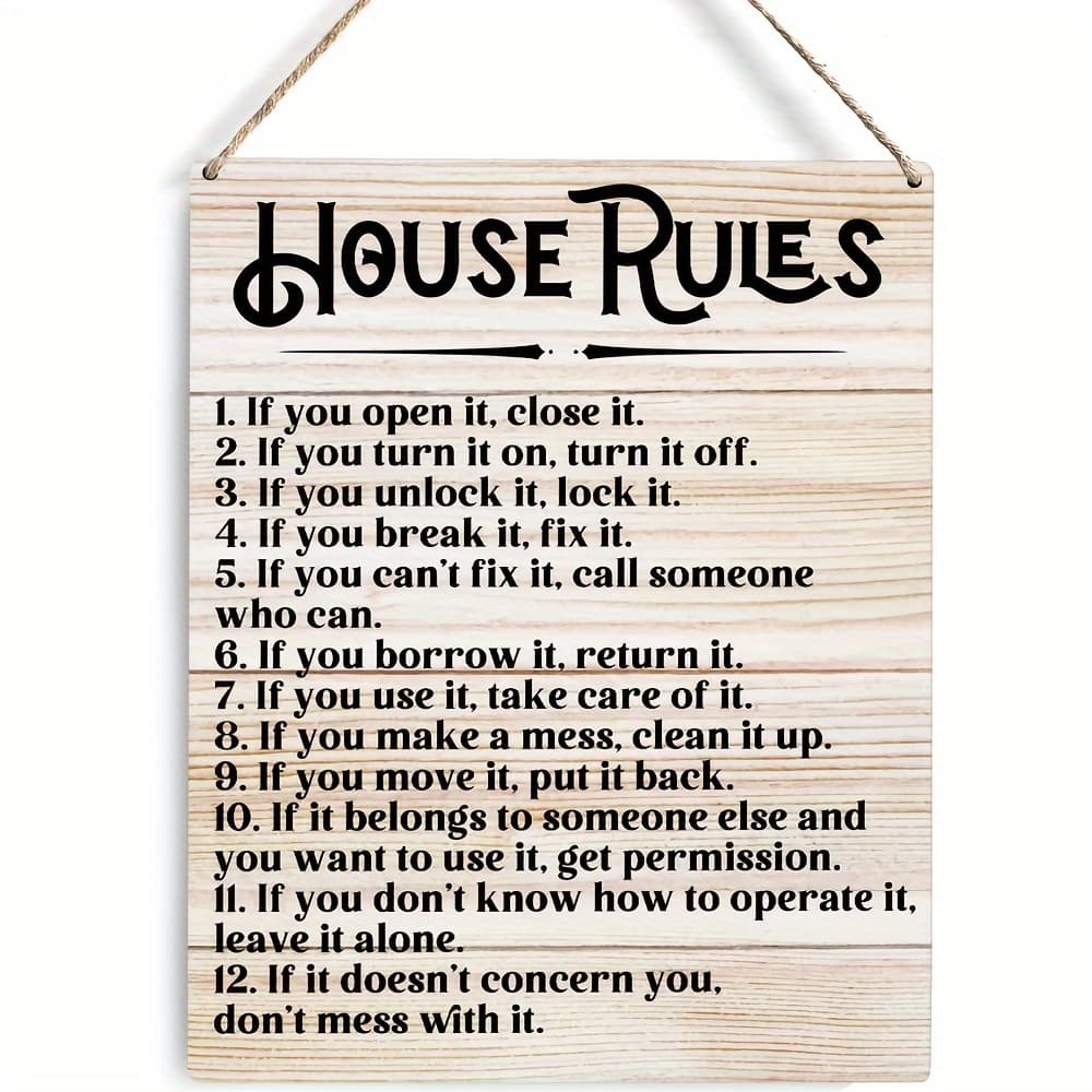 TEMU 2d Flat - A 2d Wooden Sign Measuring 8x12 Inches - A Wall Decoration That Says "no Electricity" Featuring 12 Household Rules, , Multifunctional Reminder For Home Door Rules, No Power Required