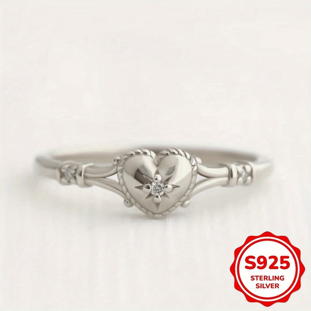 TEMU 1pc S925 Silver Heart-shaped Ring, Simple And Stylish Versatile Ring For Women, Holiday And Vacation Gift, Total Weight Of The Product (1.5g)