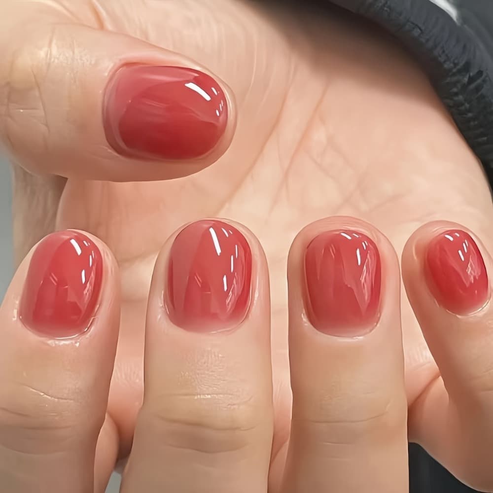 TEMU 48pcs Plum Red Short Square Fake Nails, Glossy Surface, Easy To Apply, Suitable For And Special Occasions, Ideal Gift For Ladies, Chic Nail Design