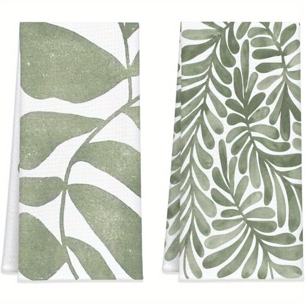 TEMU 2-pack Sage Hand Towels - White Floral Pattern, Modern -nylon, Machine Washable, For Home Decor | Elegant Design