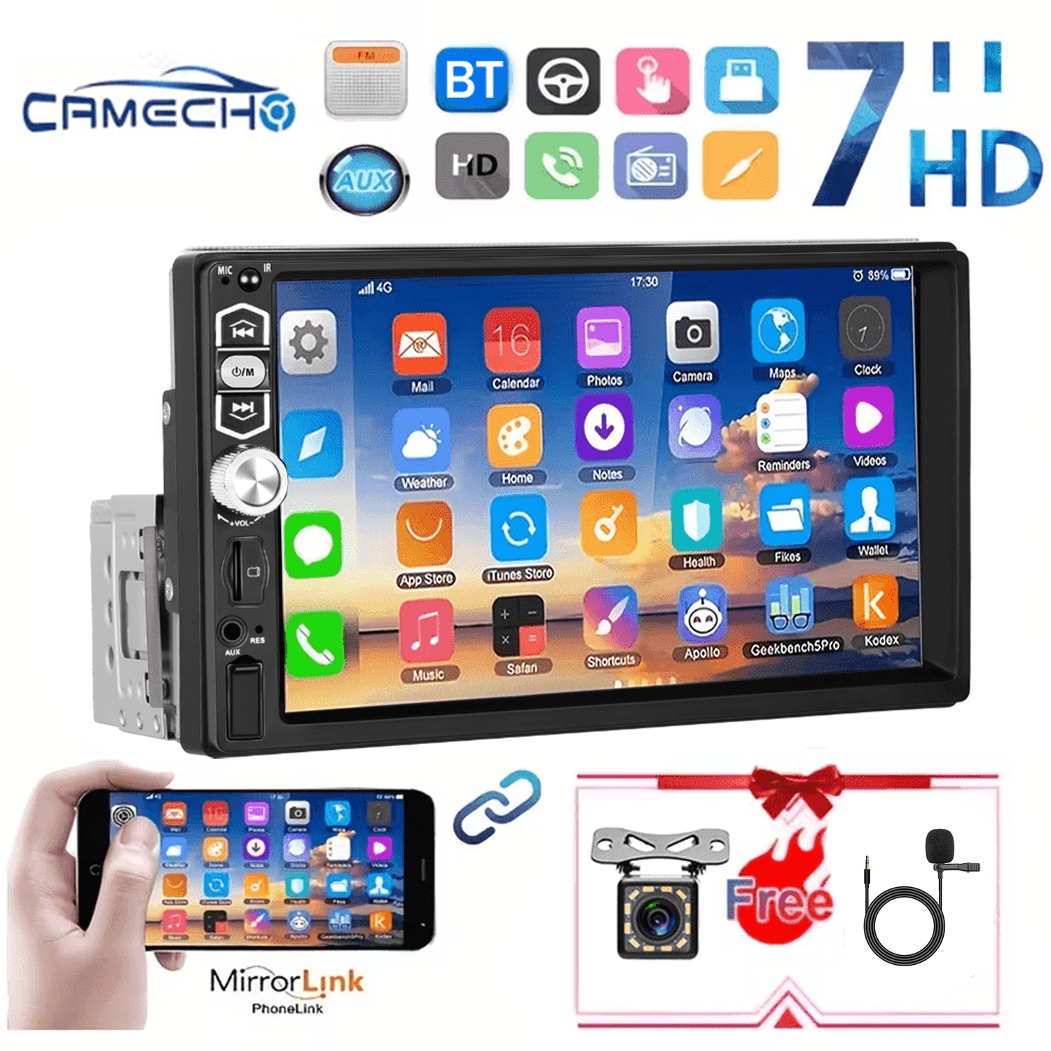 TEMU Single Din Car Stereo Auto, 7inch 1080p Hd Ips Touchscreen 5.1bluetooth Car Radio Audio Support Fm Radio Eq Swc Usb/tf/aux-in Ports And Backup Camera Mic, Without Battery