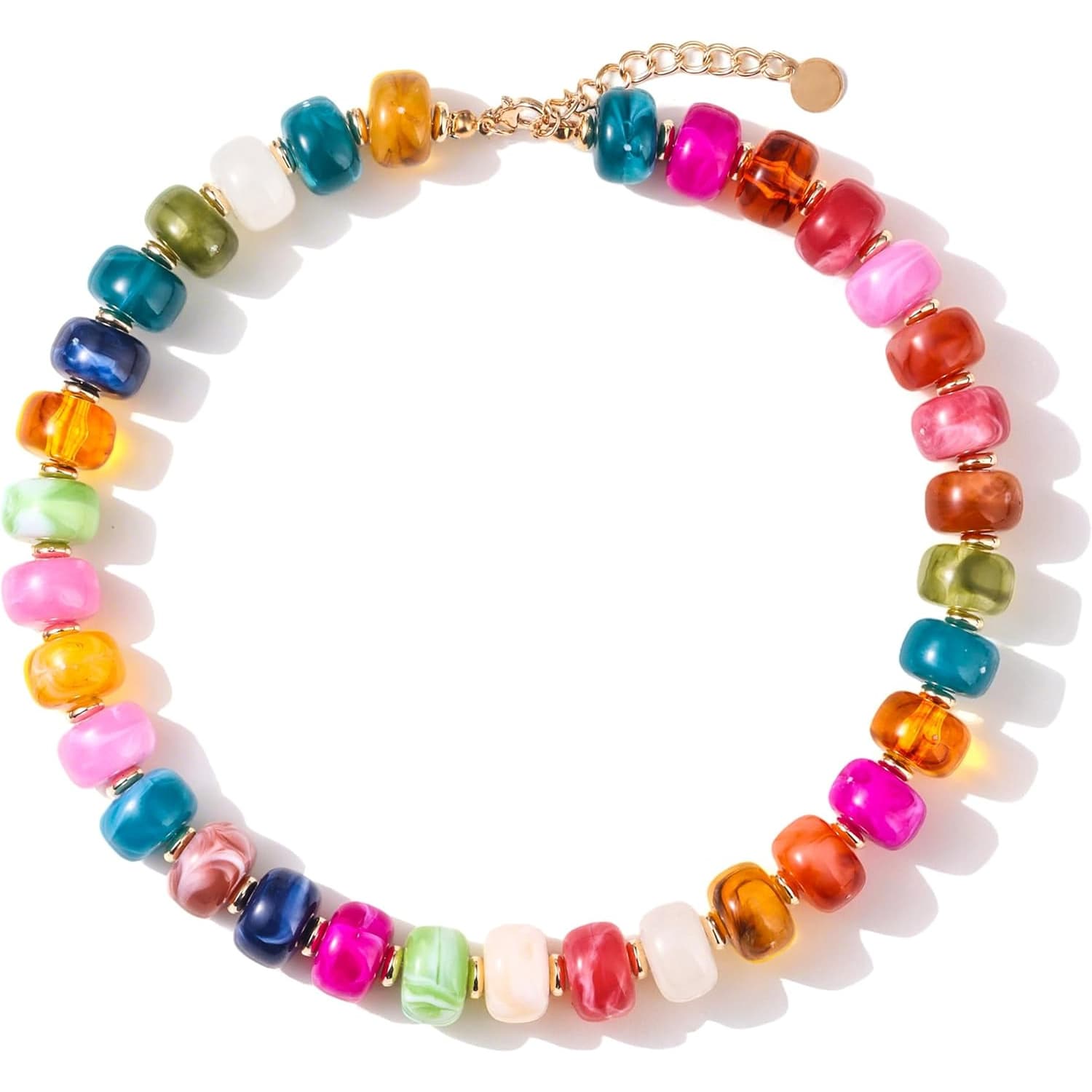 TEMU Vibrant Beaded Choker For Women Featuring Resin Beads, Bohemian Style Chunky Necklace Perfect For
