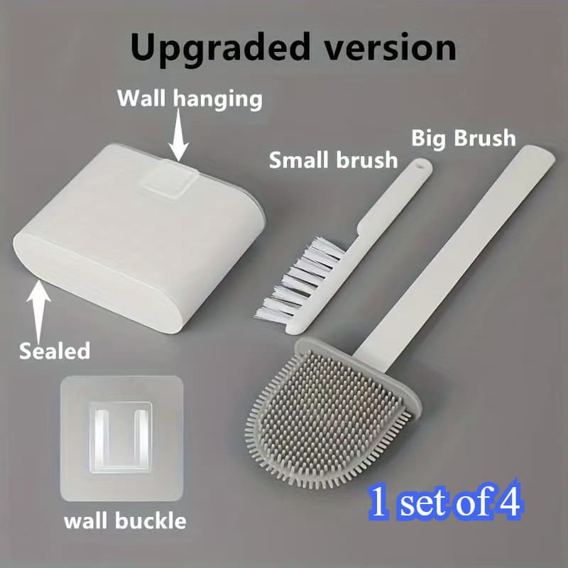 TEMU 1 Set Of 4pcs Rv Toilet Brushes With Wall Hanging: Soft Brush Head, Long Handle And Extra Small Brush Household Cleaning Essential - Rv Bathroom Additions