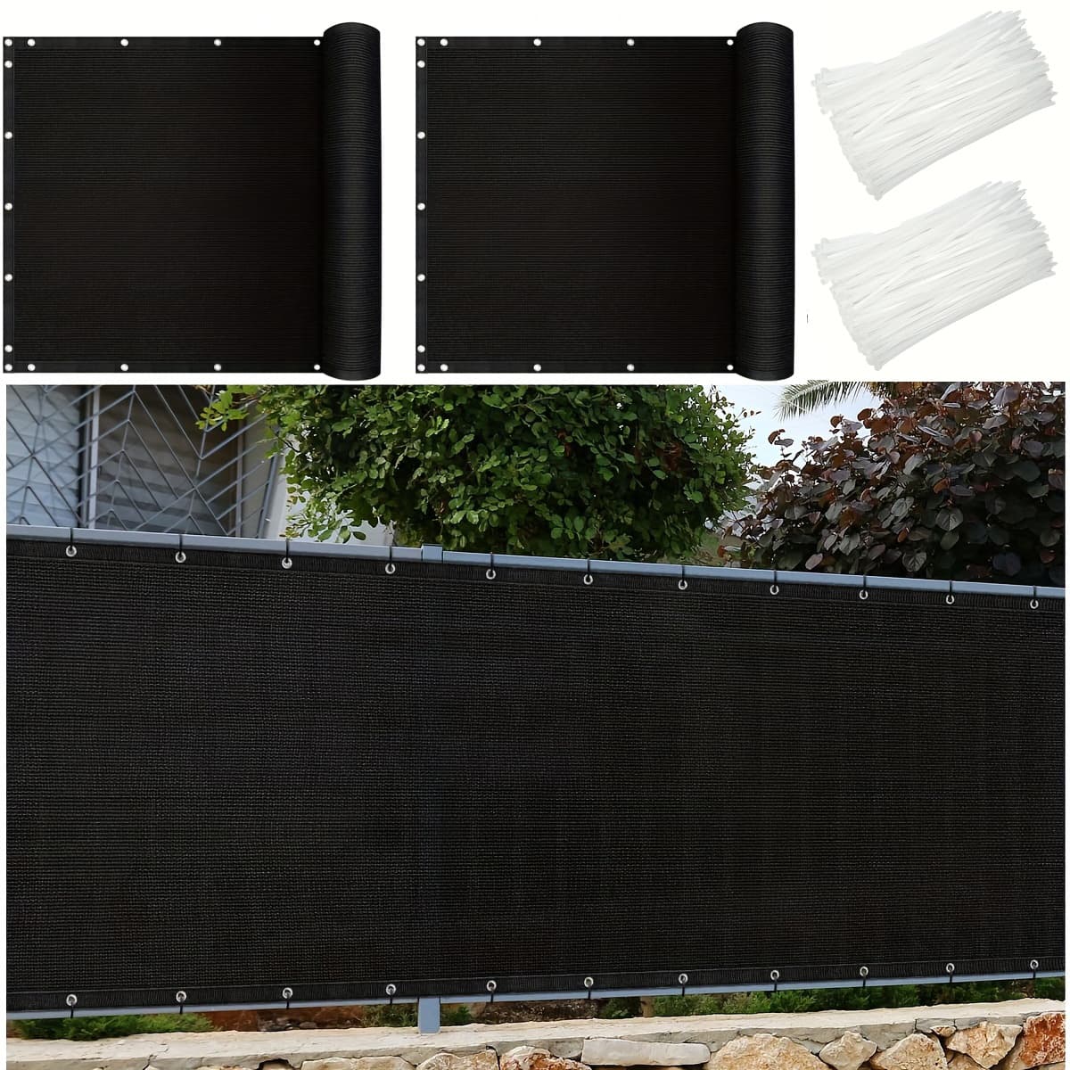 TEMU 6x100ft Outdoor Privacy Fence Screen With Cable Ties - Black Mesh Panel For Patio, Pool, And Balcony - Noise-reducing And Blocking Privacy Cover, Fence Privacy Screen, Balcony Privacy Screen