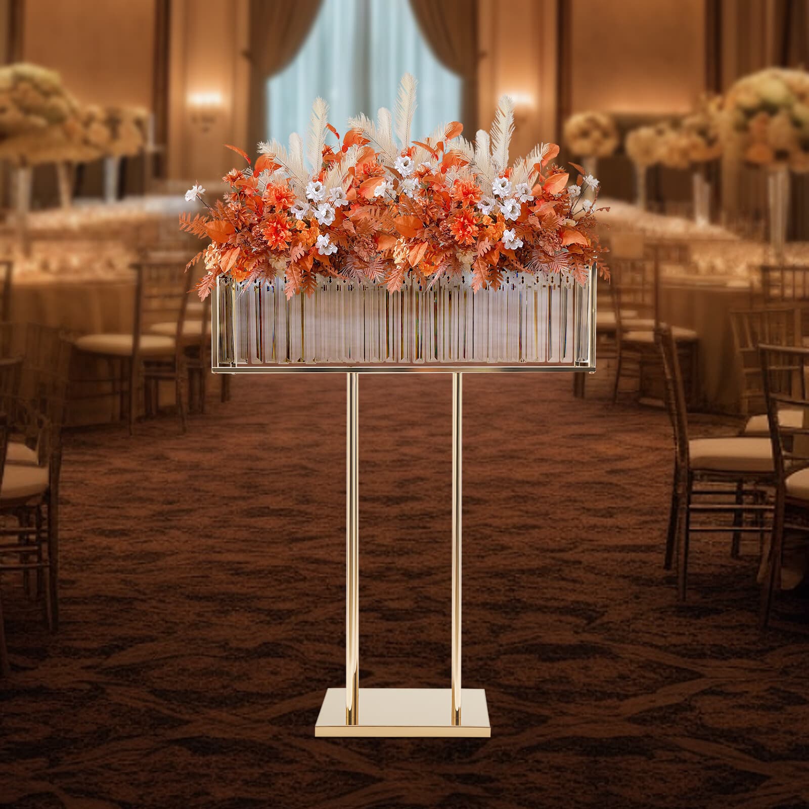 TEMU Wedding Crystal Floral Arch | Golden Acrylic Geometric Venue, Photo Booth Prop, Ceremony Archway, Birthday Anniversary Decoration - Ribasubb