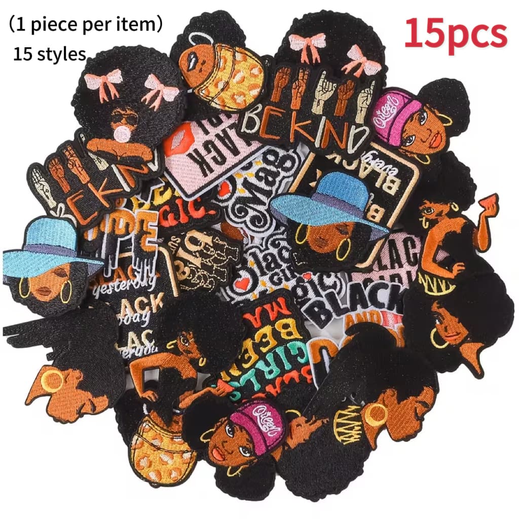 TEMU 15pcs Black Theme Set Embroidery Cloth Stickers Clothes Shoes Hats Bags Ironing Or Sewing Diy Decorative Cloth Stickers