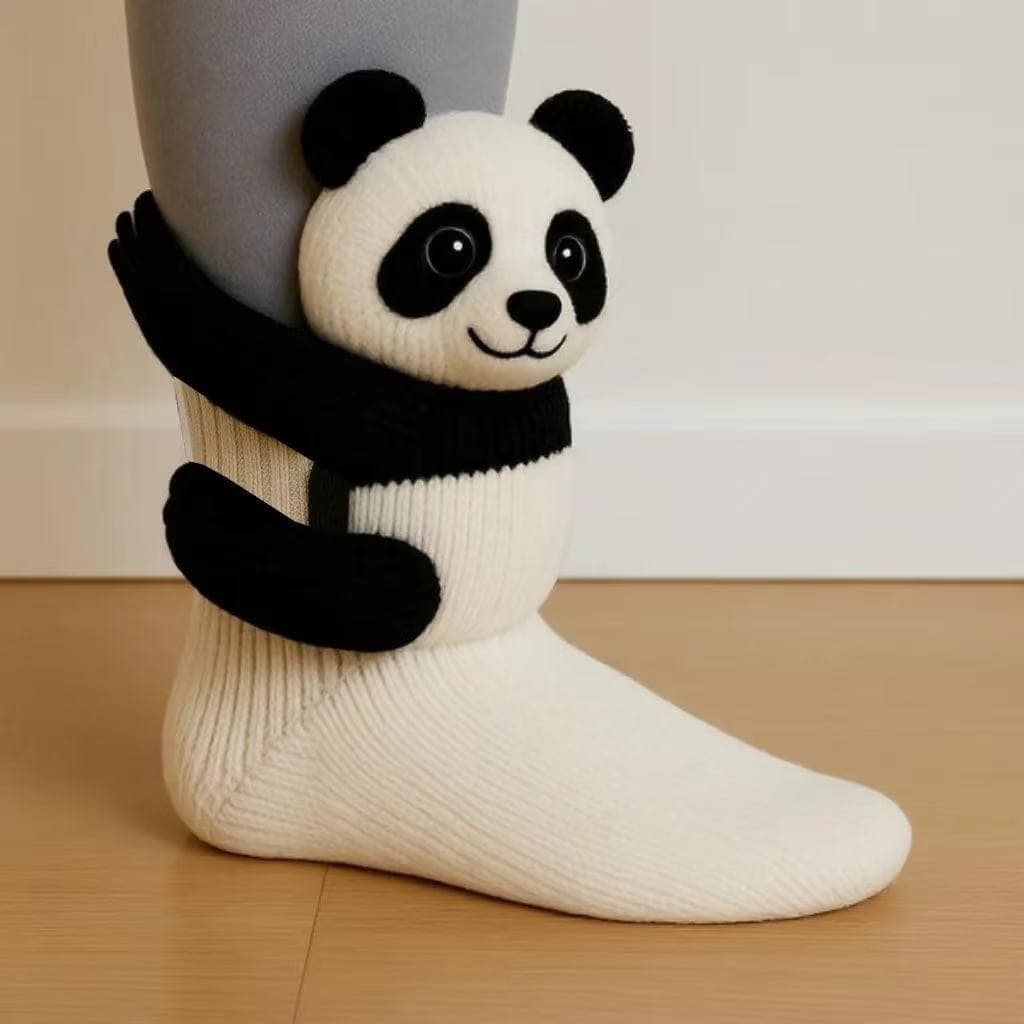 TEMU Set Of 2 Women's 3d Animal Socks - Cozy Mid-calf Floor Socks Featuring Of A Sloth, Panda, Rabbit, And Bear. Soft, Hand-washable Socks Make A Christmas Gift
